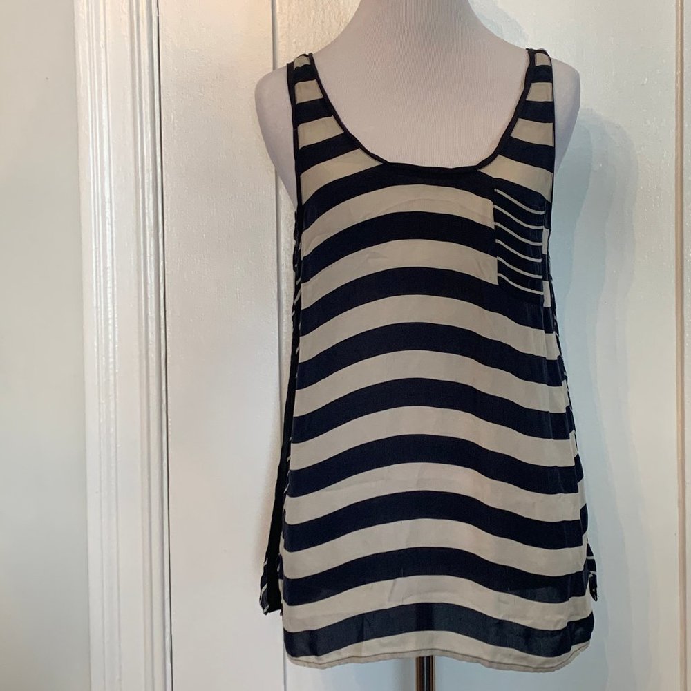 navy and white striped sleeveless tank